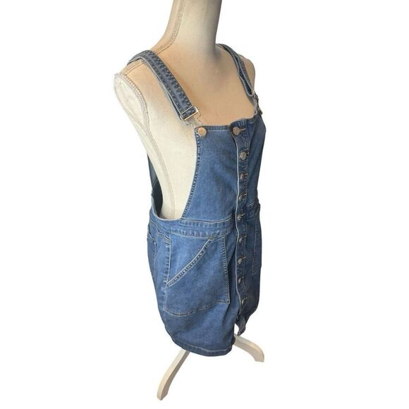 Vtg GUESS JEANS Denim Mini Dress Button Down Bib Overall Front Skater XL Y2K - Picture 2 of 6